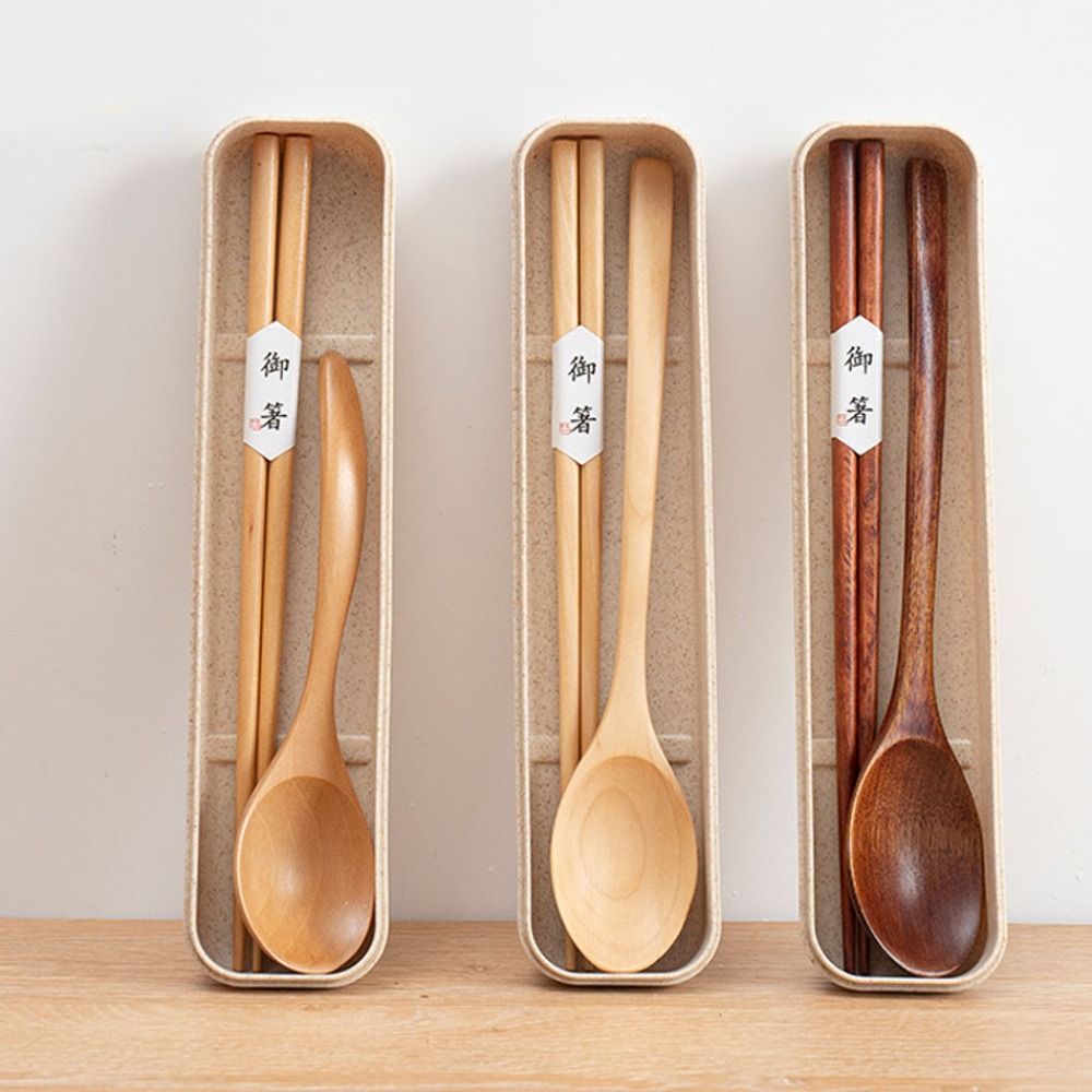 Bamboo Cutlery Travel - Zestaw na piknik: drewniane pałeczki, łyżka,