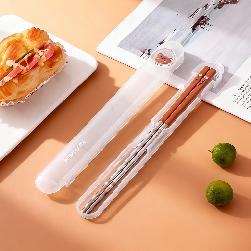 Bamboo Cutlery Travel - 1 Para Przenośnych Pałeczek ze Stali